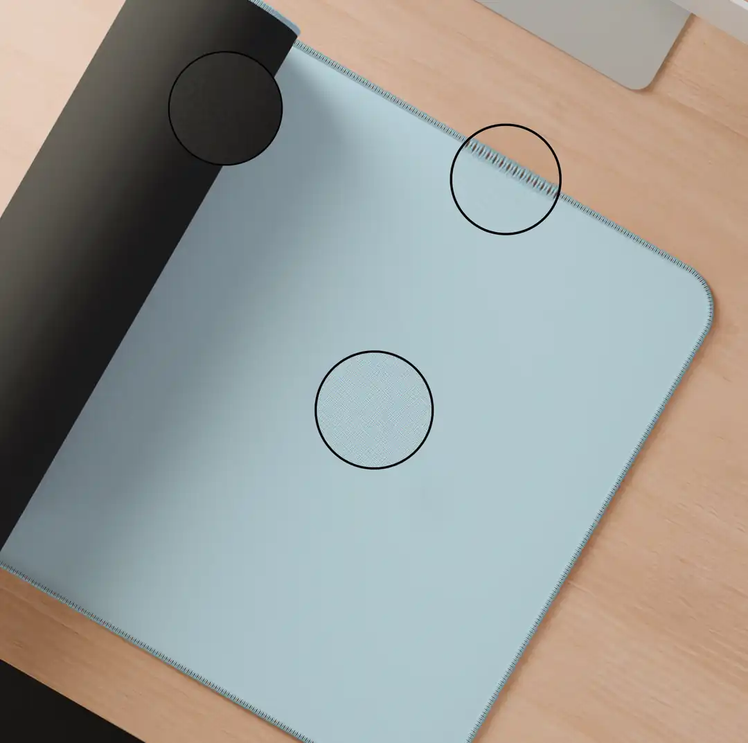 Chokku mousepad kauçuk taban ve dikişli kenar detayı